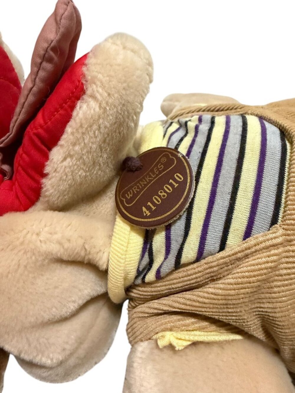Wrinkles Plush Puppet Dogs Pair Overalls 80s Tan Brown Pretend Play - Picture 12 of 16